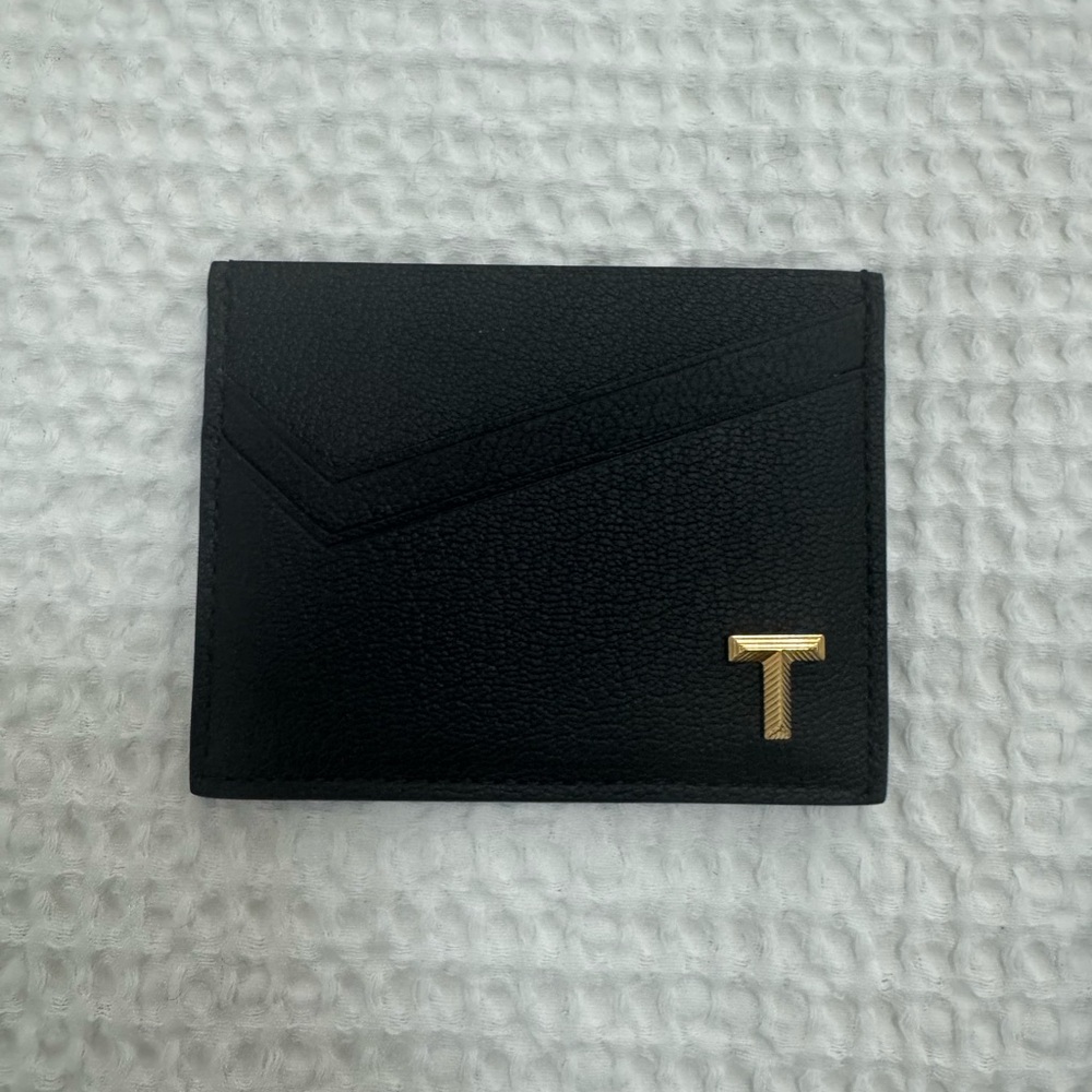 Tiffany & Co. Black Leather Card Holder with Gold T Accent